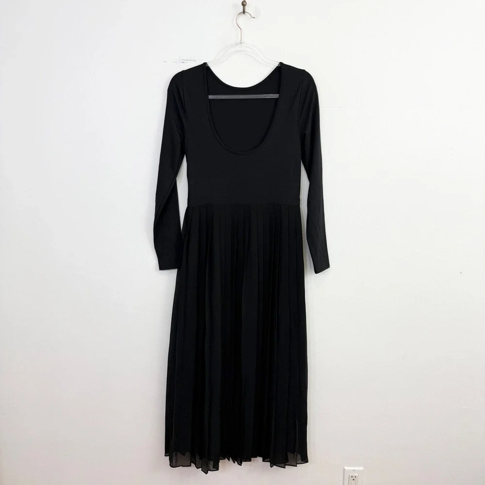 J.Crew Pleated Ballet Midi Dress Black Long Sleeve Fit & Flare Size Small - Picture 4 of 5